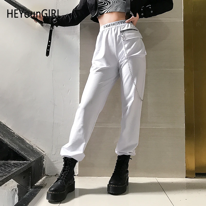 HEYounGIRL белые повседневные спортивные брюки женские Харадзюку с высокой талией женские брюки с буквенным принтом эластичные тренировочные