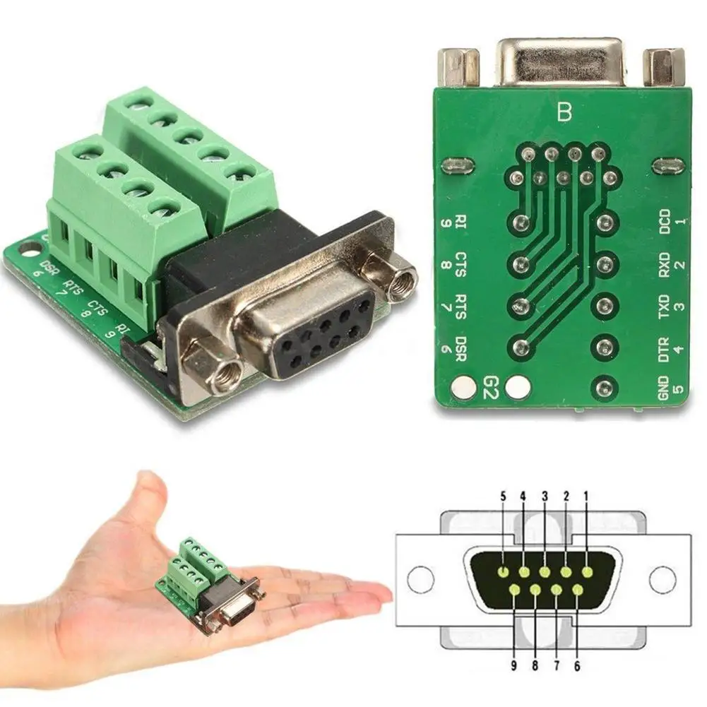 DB9 9-pin Female Adapter RS-232 Serial Port Interface Breakout Board Connector 