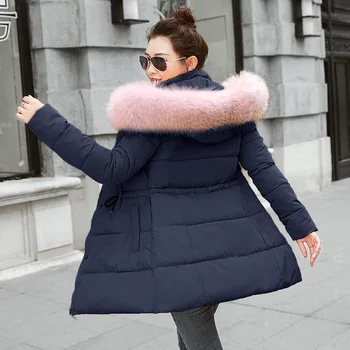

women's parkas coats fem me clothes 2019 jackets ladies plus large big size warm long hooded Cotton faked fur Thicker navy