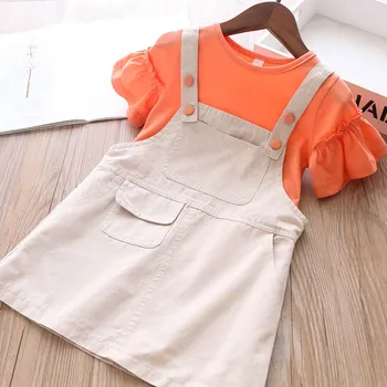 

2020 Summer Girls Sets Big Pocket Casual Dress and T Shirt Children's Clothing Wholesale