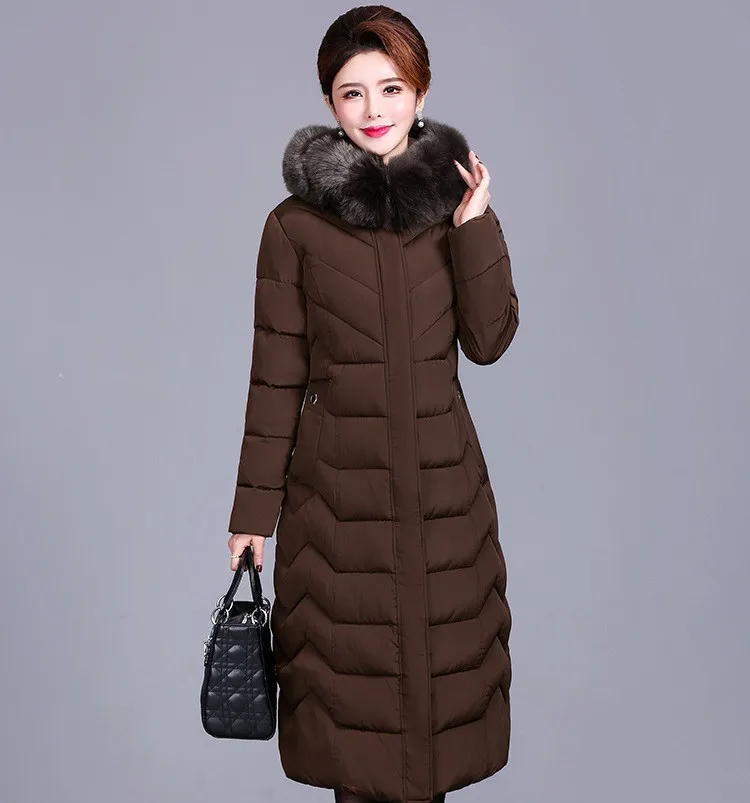 Большие размеры, XL-6XL, зимние парки, женская утепленная пуховая куртка с капюшоном, средней длины, женские теплые пальто с меховым воротником, G547 - Цвет: coffee