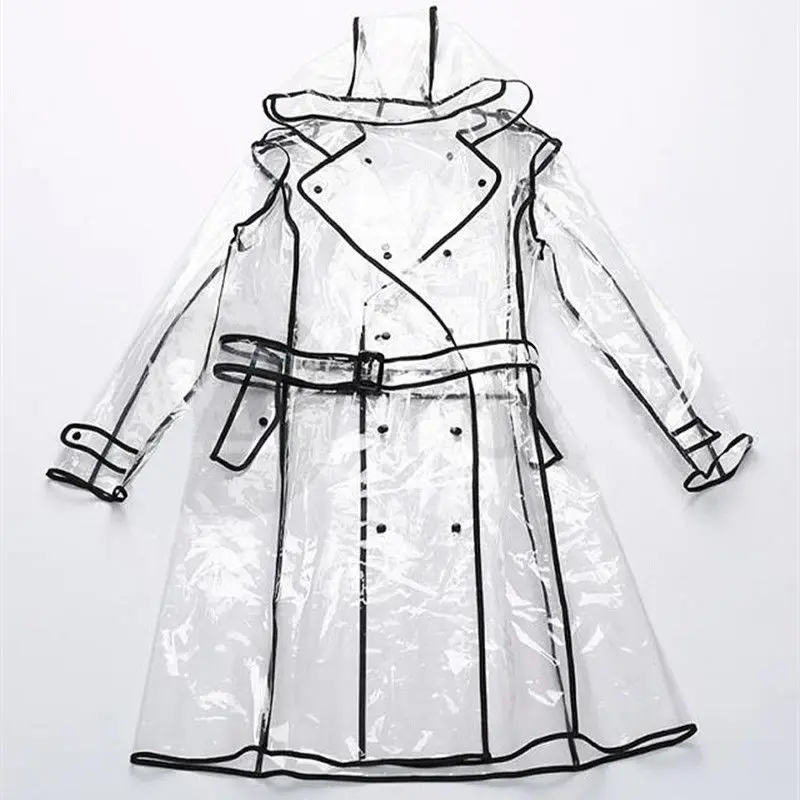 

Jacket Raincoat Runway Black Women Girls Long Solid Ladies Windproof Transparent Clear Outwear Vinyl