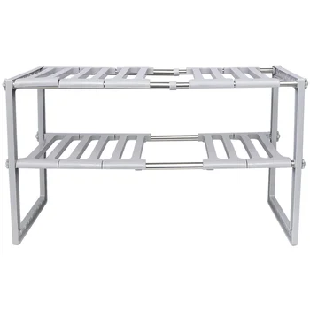 

1pc Stainless Steel Retractable Rack Practical Kitchen Rack Multi-Function Pot Storage Shelf Storage Rack