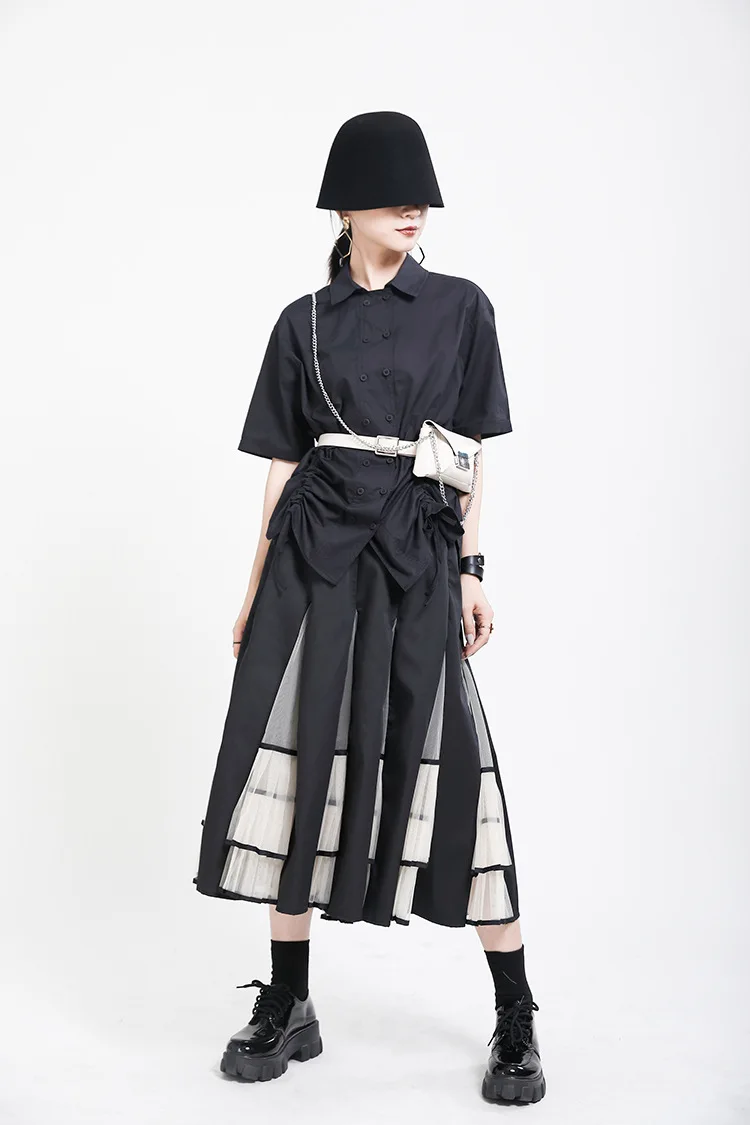 [EAM] High Elastic Waist Black Mesh Split Joint Temperament Half-body Skirt Women Fashion Tide New Spring Autumn 2020 1X715