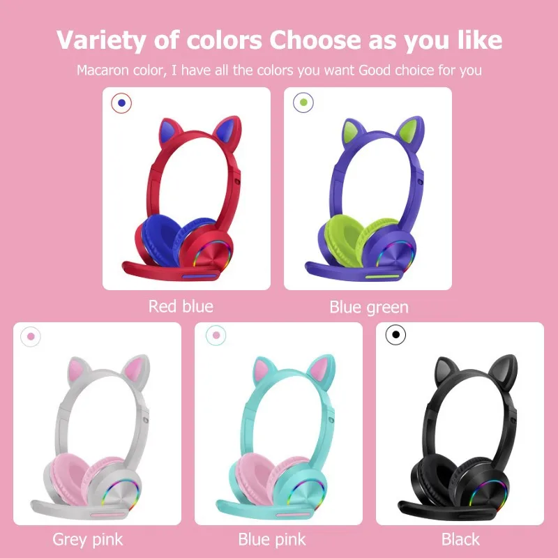 Akzk23 Headphone Cute Cat Ear Wireless Bluetooth Stereo Sound Headset