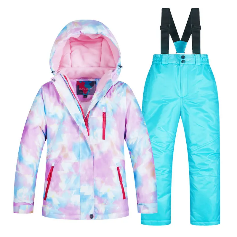 Детский лыжный костюм; Детские брендовые водонепроницаемые теплые зимние куртки и штаны для мальчиков и девочек; зимняя одежда для катания на лыжах и сноуборде - Цвет: RT003 SKY BlEU