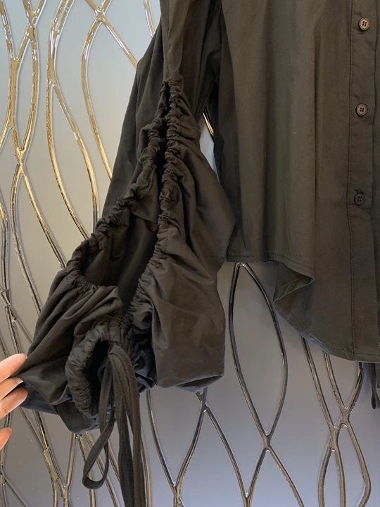 autumn early In of, the new woman's lapel, wrinkled rope and long sleeves adorned with pure color shirt 903