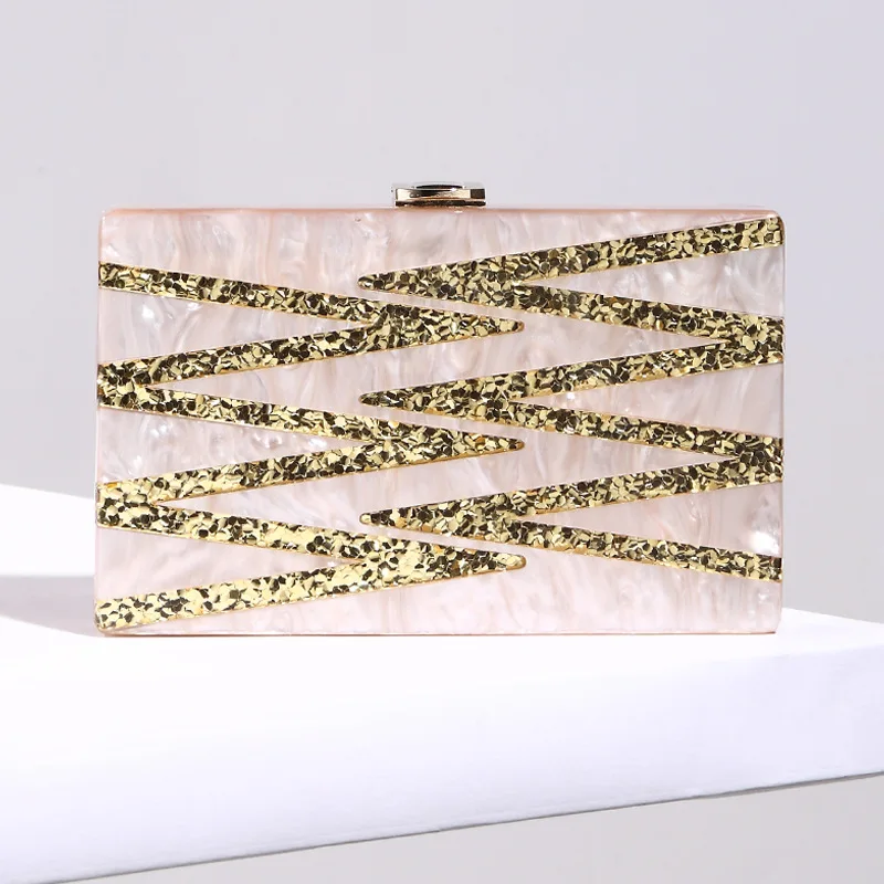 

Pink/White Acylic Wave Bling Female Evening Phone Clutch Purse Elegant Hard Box Dress Crossbody Messenger Women Shoulder Bags