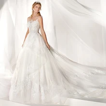 White Luxury Wedding Dress Long Sleeve Lace Ball Gown O-neck 3D Flower Bridal Dresses Court Train Custom Made Wedding Gown