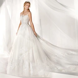 White Luxury Wedding Dress Long Sleeve Lace Ball Gown O-neck 3D Flower Bridal Dresses Court Train Custom Made Wedding Gown