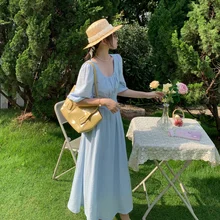 Real Price Real Shot Summer French Dress Waist-Tight Temperament Mid-Length