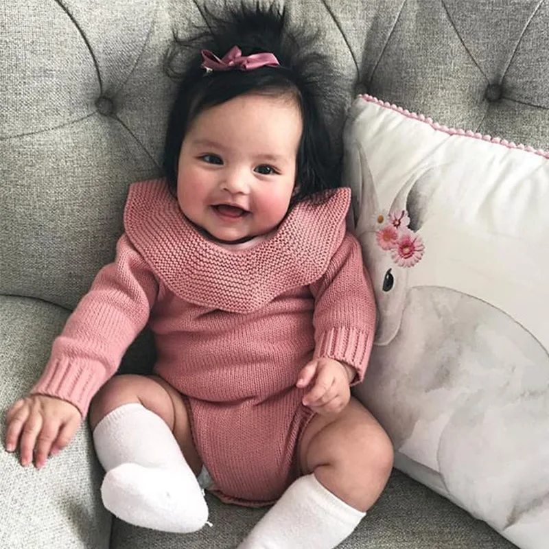 

Nicolouise Baby Girls Babies' Knit Jumpsuit Romper Ruffled Collar Sweater Frilled Triangular Crawling Clothes