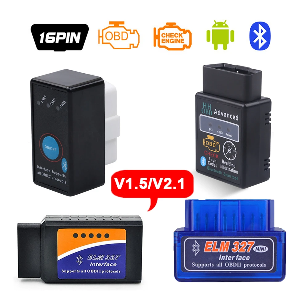 Elm327 Bluetooth OBD2 V1.5 Elm 327 V 1.5 OBD 2 Car Diagnostic-Tool Scanner Mini Elm-327 OBDII Adapter Auto Diagnostic Tool