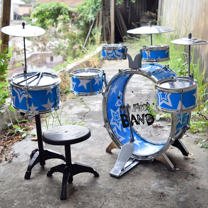 Medium Children’S Simulation Drum Toy Drum  Music Jazz Drum Play Set  Percussion Toy With Portable Chair For Toddlers 1-3 Age 3+