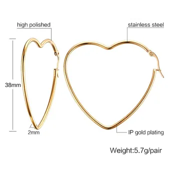

FXM VNN32 arrival fashion jewelry birthday gift gold color with stone big heart shape Simple titanium steel woman earring
