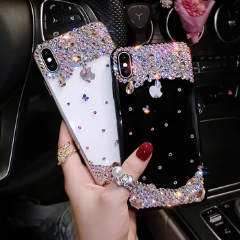 

Plating Rhinestone Transparent Silicone Phone Case For iPhone 6 6S 7 8 Plus X XR XS Max 11 Pro Max Diamond Clear Soft Case Shell