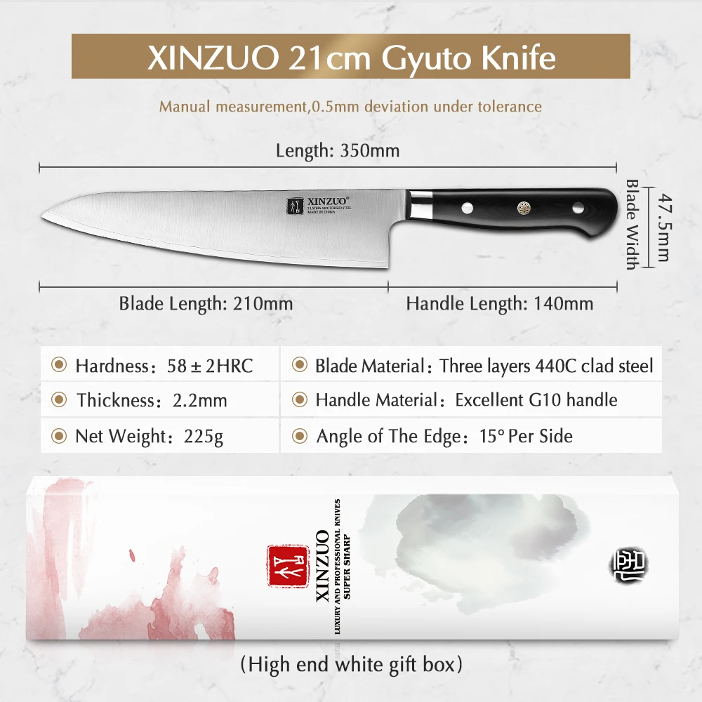 XINZUO мясника Ножи 3 слоя 440C кованые Сталь Нержавеющая сталь 210 мм гьюто 60 высокая