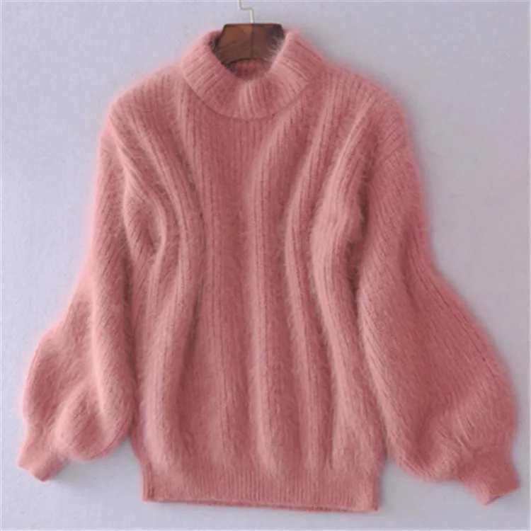 Зимняя Новая мода утолщенная теплая водолазка мохер женские свитера с рукавами-фонариками Повседневный однотонный тонкий Простой пуловер