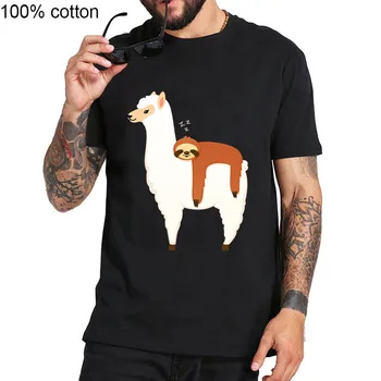 

Funny Sloth The Flash T Shirt Humor Design Lazy Sloth Hitching Ride On Alpaca T-Shirt Men Holiday Llama Alpaca Pre-Cotton Tshirt