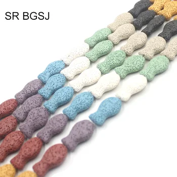 

Free Shipping 16x26mm Little Fish Shape Colorful Natural Lava Bead MultiColor Lava Rock Loose DIY Beads