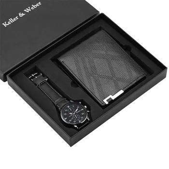 

Black Wallet Watch Present Set Quartz Men's Watches Business Mens Wristwatch Purse Gifts for Male