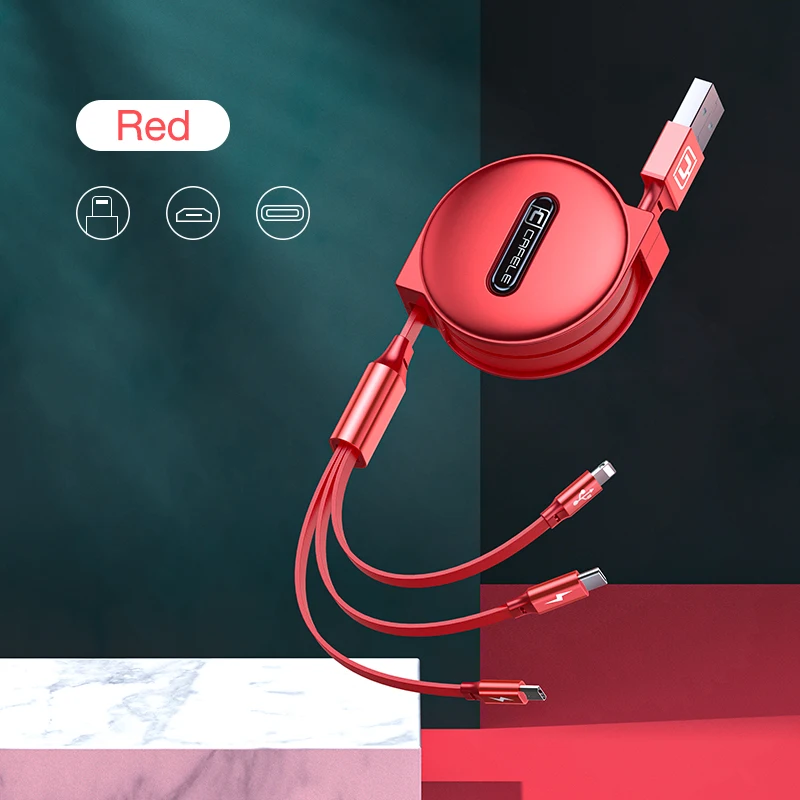 Cafele 3 in1 Micro USB Cable For iPhone Retractable Cable 120cm Support Fast Charging Type C Cable For Xiaomi Huawei Data Sync mobile phone cables Cables