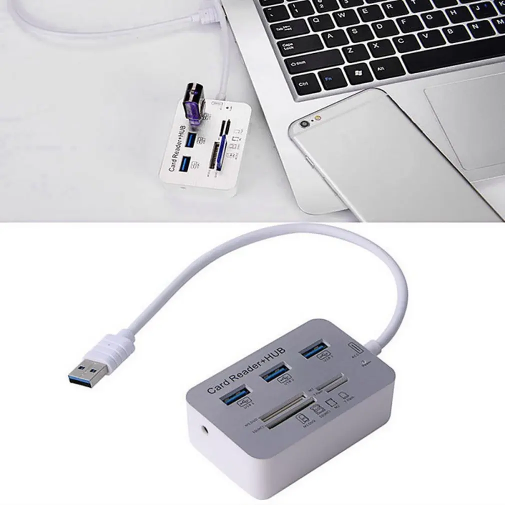 Компактный многофункциональный 3 порта алюминиевый 3 порта USB 3,0 концентратор MS M2 TF Multi-In-1 адаптер для чтения карт памяти
