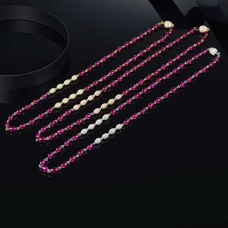 S925 pure silver high-end micro inlaid red and green round bead candy Necklace