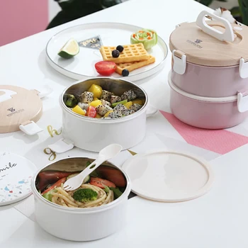 

Japanese Stainless Steel Lunch Box Portable Food Storage Container Double-layer Fresh Microwave Lunch Box Outdoor Picnic