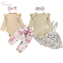 Осенняя одежда для новорожденных девочек из 3 предметов; комбинезон с оборками и цветочным рисунком; комплект из топа и юбки и штанов; Весенний комплект