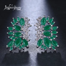 Богемное модное с зеленым кристаллом серьги гвоздики для женщин белого золота Цвет циркон шпильки уха вечерние свадебные серьги, ювелирные изделия подарок