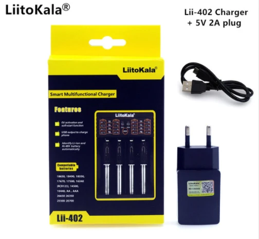 Умное устройство для зарядки никель-металлогидридных аккумуляторов от компании Liitokala: Lii-402 Lii-202 Lii-100 18650 зарядное устройство, Зарядка 18650 3,7 V 26650 18500 16340 14500 зарядное устройство для никель-металл-гидридных и литиевых аккумуляторов Зарядное устройство