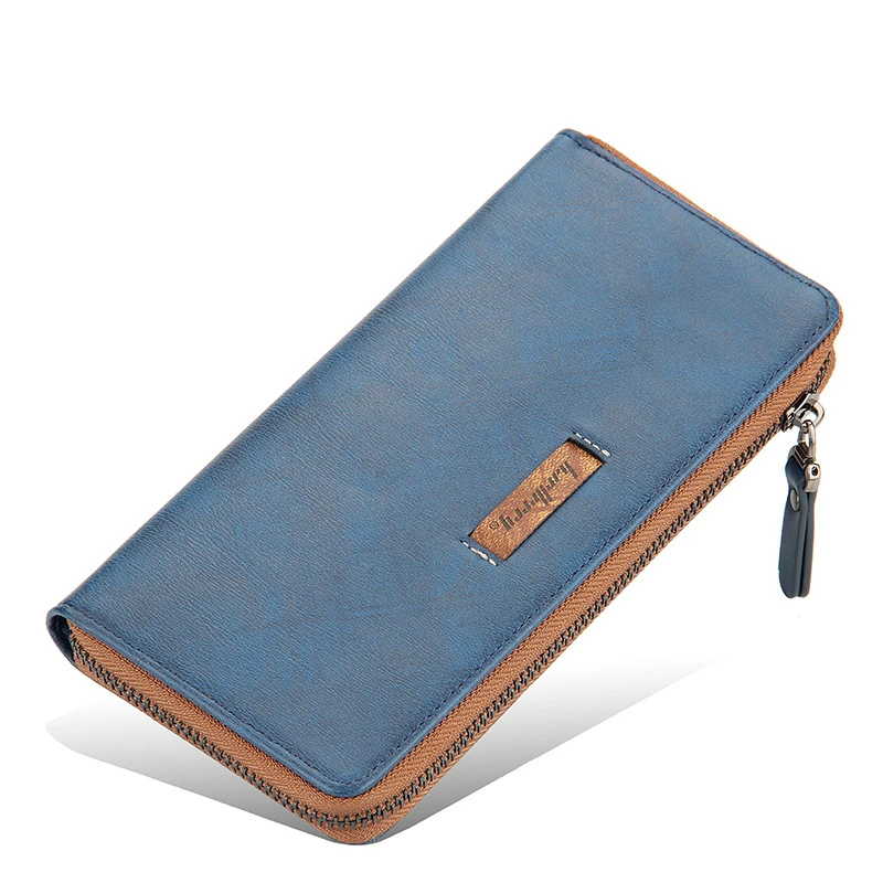 Cartera con cremallera para hombre, portatarjetas azul, billetera de cuero para hombre, organizador bolsillo monedero negro largo de marca de lujo| Carteras| -