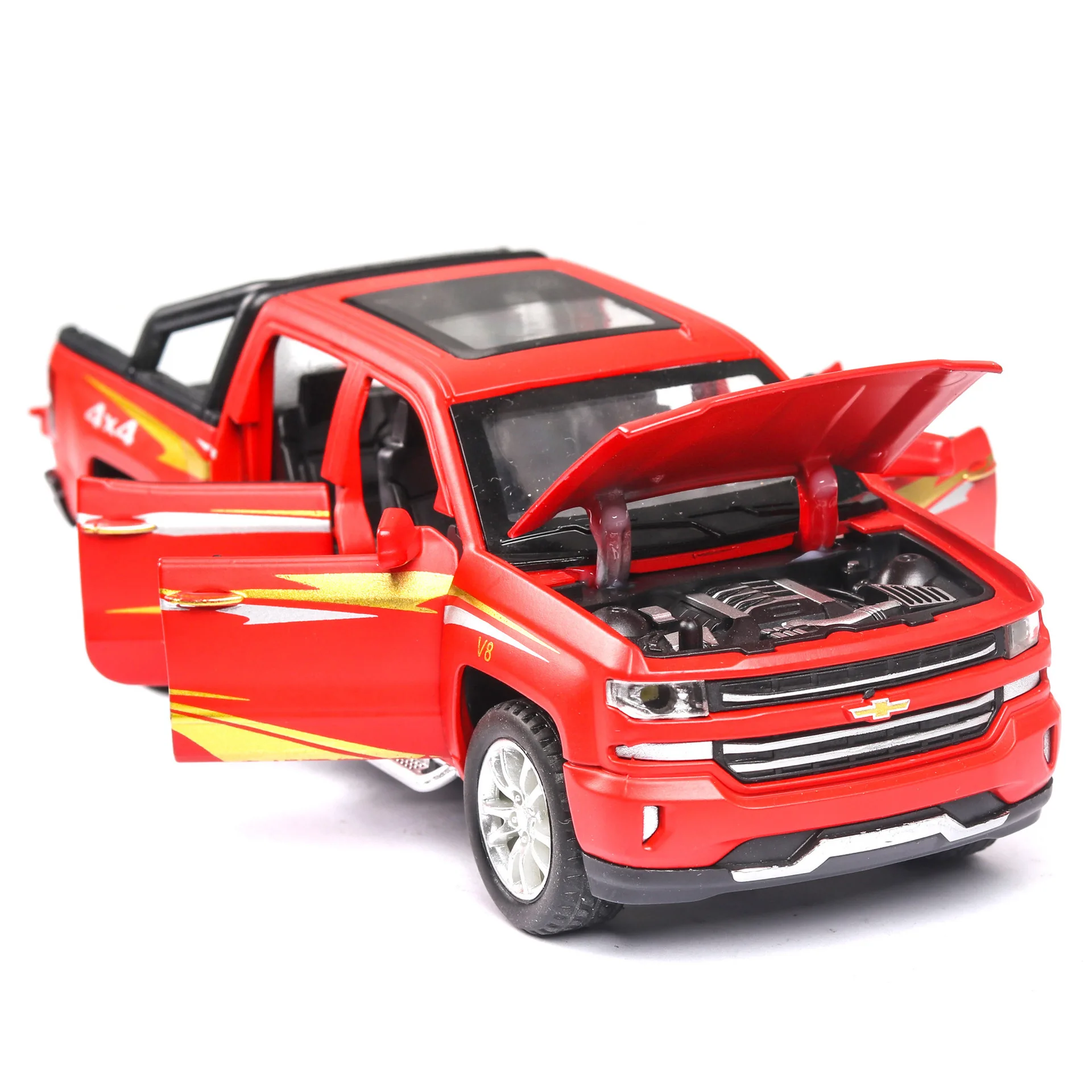 1:32 высокое моделирование Chevrolet Silverado Pika сплав вытянуть назад звук и светильник Игрушечная модель автомобиля для детей рождественские подарки