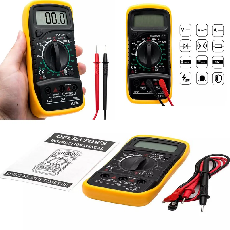 

XL-830L LCD Digital Multimeter OHM VOLT Tester AC / DC Voltmeter Flash Backlight Large Screen Home Work Electronics diy kit