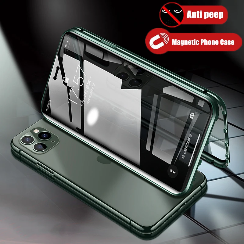 Магнитный стеклянный чехол для iPhone 11 Pro Max XR X XS анти-шпионский 360 Защитный 7 8 6 6S Plus SE