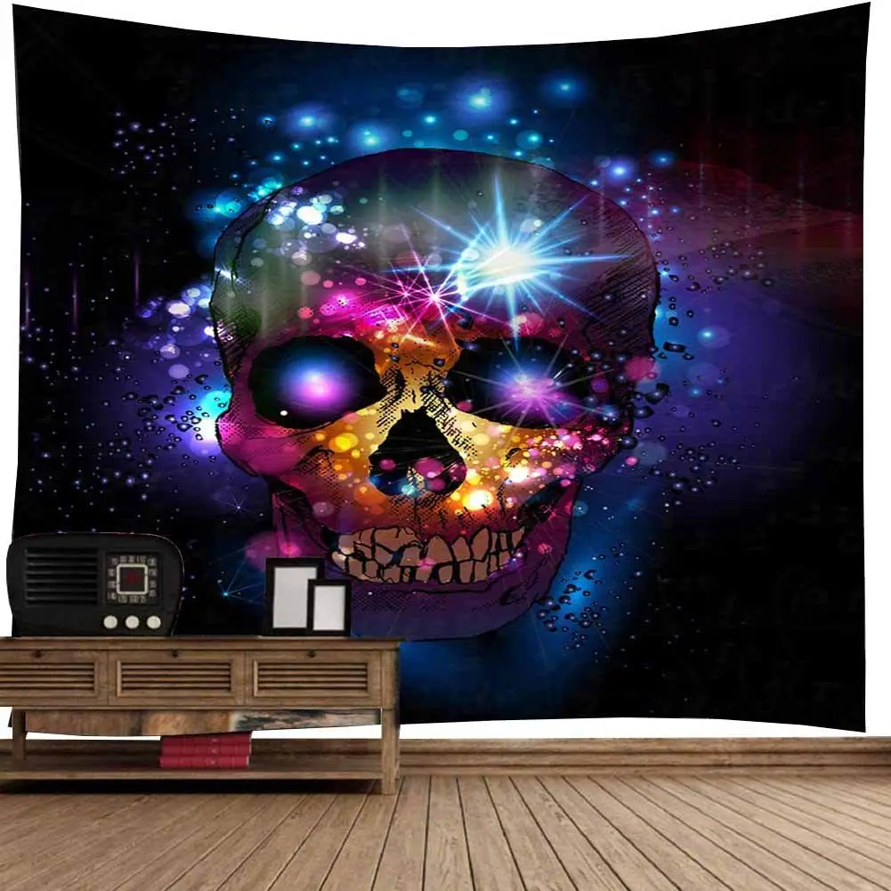 

Halloween Festive Wall Hanging Throw Blanket with Purple Shinny Light Spooky Skeleton Skull Print