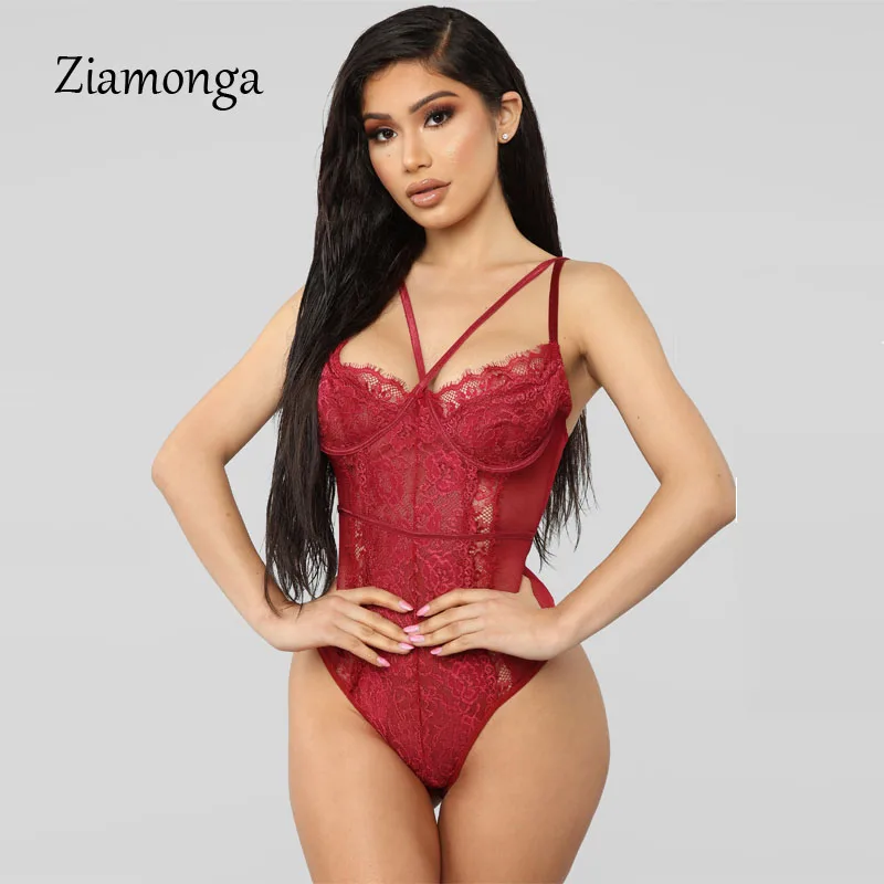 S4386 Red Ziamonga Женское боди сексуальное прозрачное Сетчатое кружевное Женское боди без рукавов черный комбинезон женский короткий комбинезон - Цвет: S4386 Red