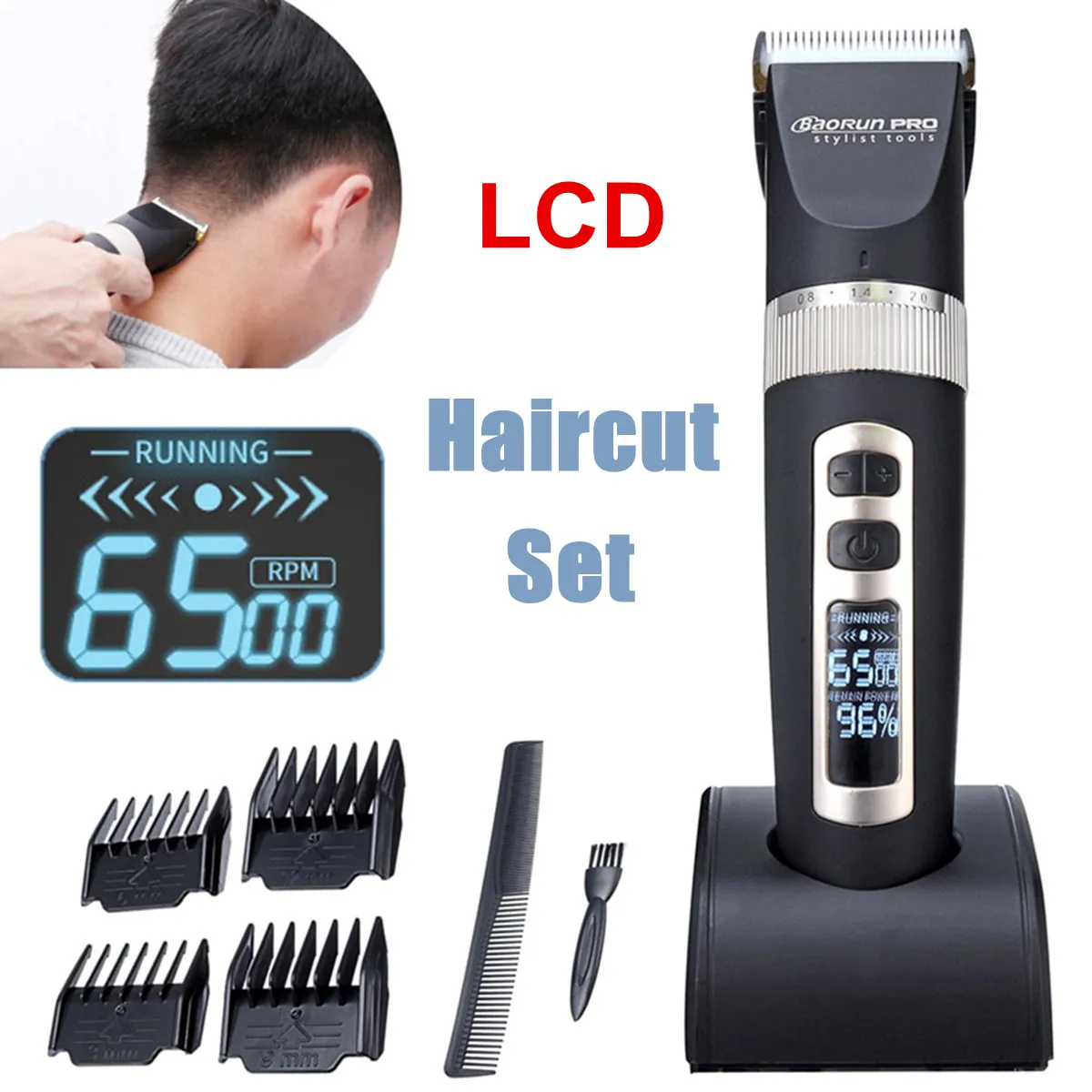 

Professional LCD Digital Hair Trimmer Rechargeable Electric Hair Clipper Cordless Men's Hair Cutting Adjustable Ceramic Blade
