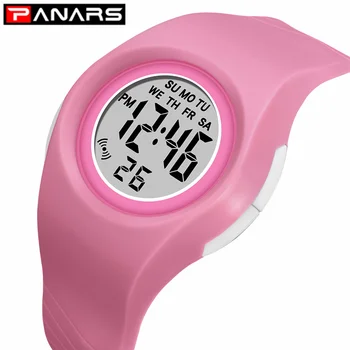 

PANARS New 2019 Colorful 7 LED Lights Kids Digital Watches 50M Waterproof Luminous Alarm Chronograph Wristwatch for Girls Boys