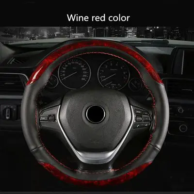 38 см DIY ручная швейная крышка рулевого колеса противоскользящая Автомобильная крышка рулевого колеса с иглами и резьбой - Название цвета: Wine red color