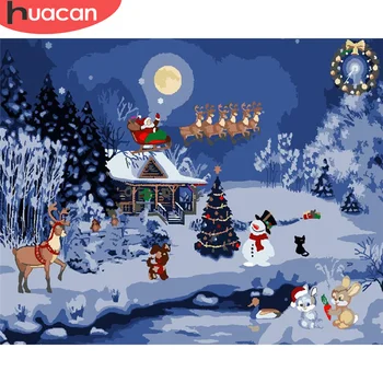 

HUACAN DIY Pictures By Number Christmas Kits Drawing On Canvas Painting By Numbers Landscape Hand Painted Picture Home Decor