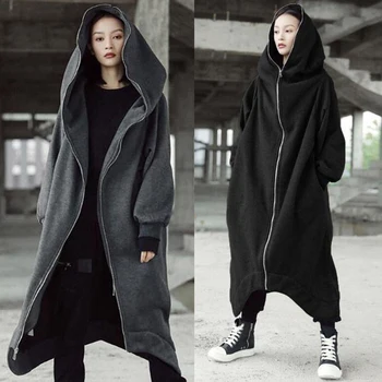 

Street Outdoor Winter Warm Tops Casual Women Sweatshirt Loose Long Sleeve Hooded Zipper Fleece Solid Autumn Baggy