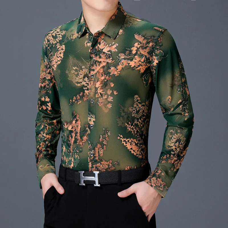 Men's Shirt New Men's Fashion Long Sleeve Casual Middle-aged Iron-free Shirt Men's Business Gentleman Shirt