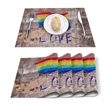 

Lgbt Pride Rainbow Flag Love Wall Placemat Washable Cotton Linen Table Cloth Pad Mat Rectangle Placemats Heat Resistant