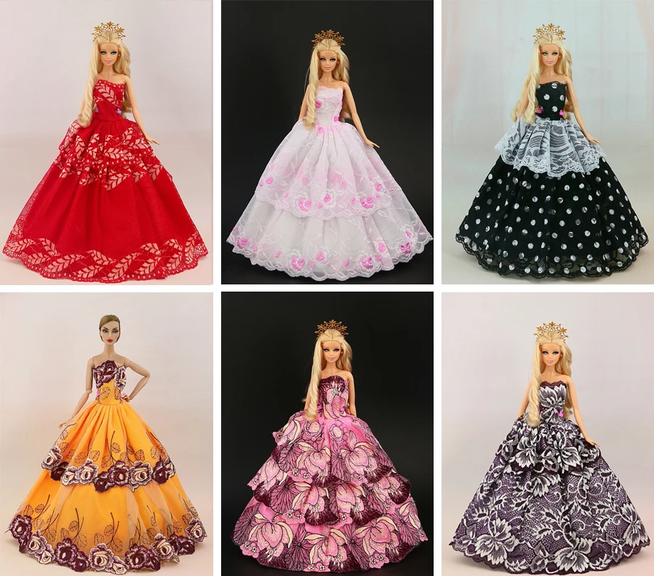 15 шт./лот(платье+ аксессуары для куклы) модное платье принцессы высокое качество вечернее платье Одежда для куклы Барби Случайная