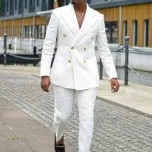 Мужские официальные льняные костюмы двубортные вечерние смокинги с широкими лацканами для свадьбы