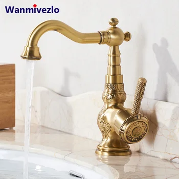 

Hot And Cold Water Faucet Copper European Antique Single Handle Single Hole Faucet Sitting Above Counter Basin Sink Faucet