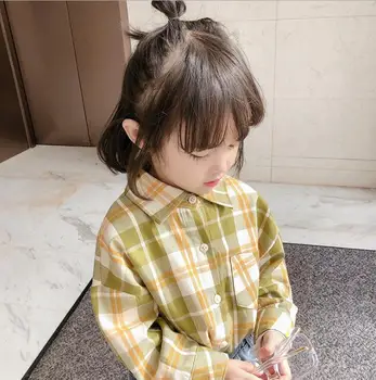 

2020 New Style Girls Boys Plaid Shirt Spring Cotton Fashion Kids Top 2-7t PO681