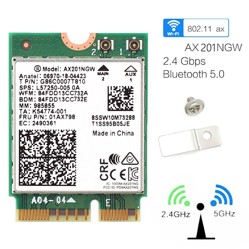 Двухдиапазонный 2,4 Гбит/с беспроводной адаптер для Intel Ax201 Ax201NGW NGFF 802.11Ac/AxM.2 ключ E Wifi BT 5,0 сетевая карта с антеннами